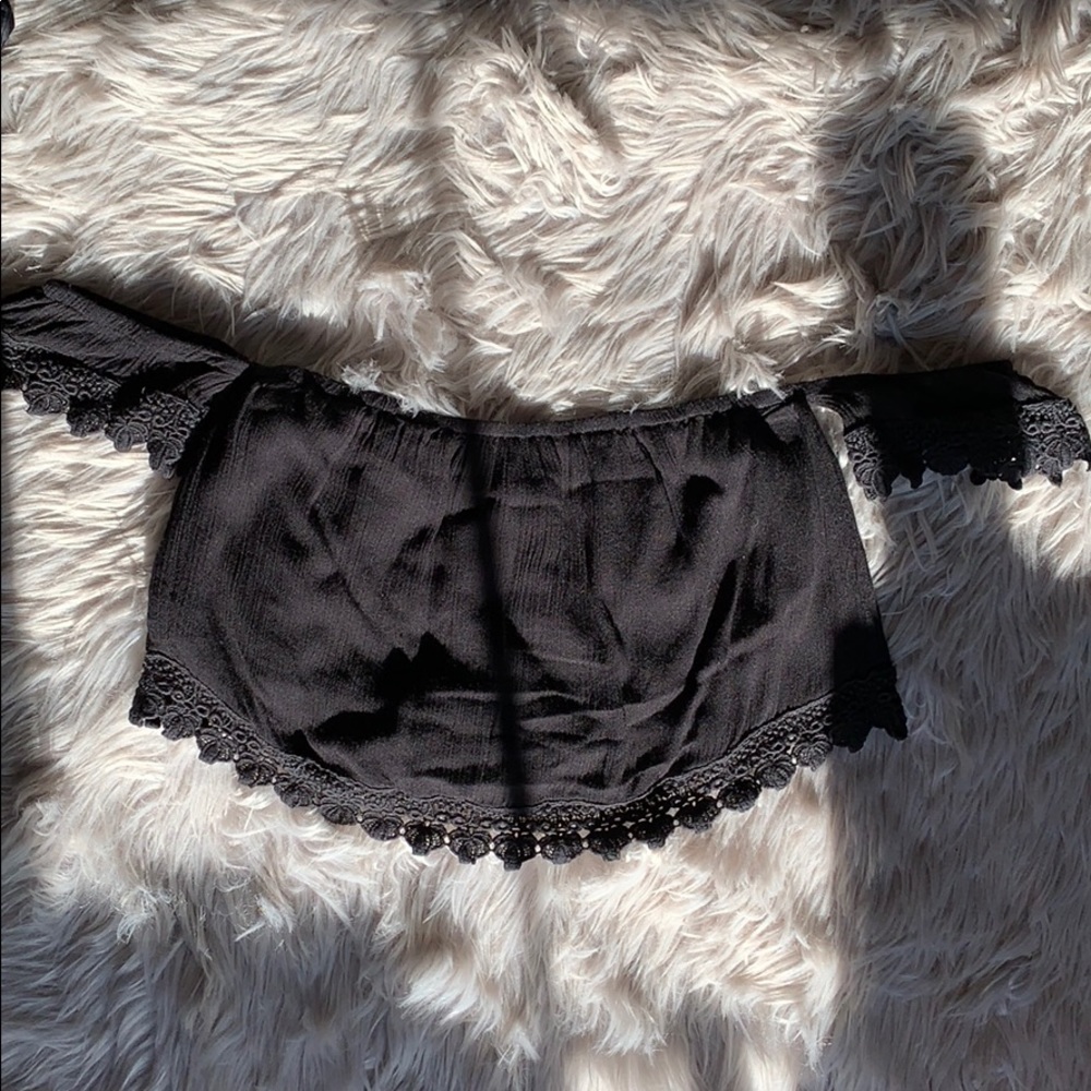 black crochet off the shoulder crop top